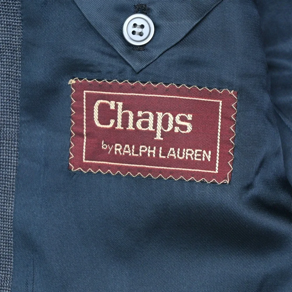 Vtg USA Made Chaps Ralph Lauren 40R 34x29 Blue Nailshead Wool Mens Suit